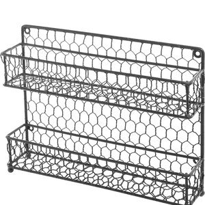 Farmhouse Style Metal Wire Spice Rack - Wall Mount or Kitchen Countertop